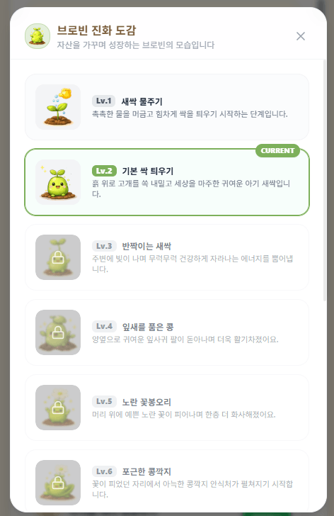 브로빈 캐릭터 성장 단계
